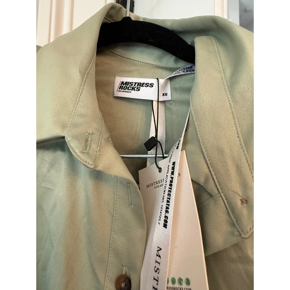 Mistress Rocks Sage Green Satin Long Sleeve Mini Dress XS New With Tags - Picture 8 of 8